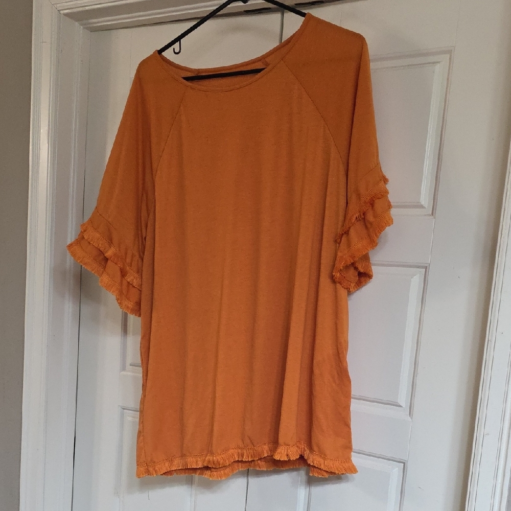 Orange Ruffle Sleeve Women's Top